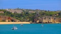 View on the blue lagoon with white yahts in Portimao, Argarve. Vacation in Portugal Royalty Free Stock Photo