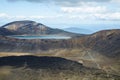 View of Blue lake from Tongariro Alpine Crossing hike with clouds above, North Island, New Zealand Royalty Free Stock Photo
