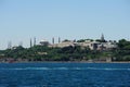 View of the Blue Mosque, Hagia Sophia and Topkapi Palace from the sea Royalty Free Stock Photo