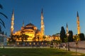 View of the Blue Mosque at night in Istanbul, Turkey Royalty Free Stock Photo