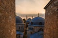 View of the Blue Mosque Rooftops at sunset in Istanbul, Turkey Royalty Free Stock Photo