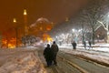 View of the Blue Mosque in the snowy winter. Istanbul, Turkey