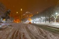 View of the Blue Mosque in the snowy winter. Istanbul, Turkey