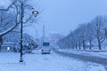 View of the Blue Mosque in the snowy winter. Istanbul, Turkey