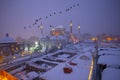 View of the Blue Mosque in the snowy winter. Istanbul, Turkey Royalty Free Stock Photo