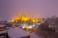 View of the Blue Mosque in the snowy winter. Istanbul, Turkey Royalty Free Stock Photo