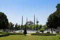 View of the Blue Mosque or Sultanahmet Camii in Istanbul, The Sultan Ahmad Maydan Fountain in Turkey