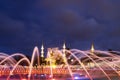 The evening illumination of fountain and Blue mosque with mahya lights during Ramadan, Istanbul