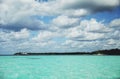 View of the blue ocean and yacht