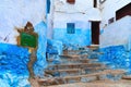 View of the blue old walls of Tetouan Medina quarter in Northern Morocco. A medina is typically walled, with many narrow and maze- Royalty Free Stock Photo