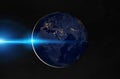 View of planet Earth at night with cities lights on Europe and Africa 3D rendering elements of this image furnished by NASA Royalty Free Stock Photo