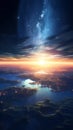 View of blue planet Earth with sun rising from space. Elements of this image furnished by NASA Royalty Free Stock Photo