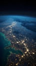 View of blue planet Earth with sun rising from space. Elements of this image furnished by NASA Royalty Free Stock Photo