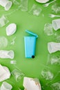 View of blue recycle bin between Royalty Free Stock Photo