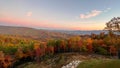 A view of the Blue Ridge Parkway during the autumn fall color changing season