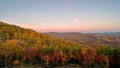 A view of the Blue Ridge Parkway during the autumn fall color changing season