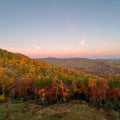A view of the Blue Ridge Parkway during the autumn fall color changing season