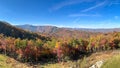 A view of the Blue Ridge Parkway during the autumn fall color changing season