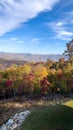 A view of the Blue Ridge Parkway during the autumn fall color changing season