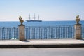 View of the blue sea in the place called Giardini Naxos which is near Taormina in Sicily Royalty Free Stock Photo