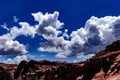 View of blue sky and white clouds over the red rocks of Lake Powell Royalty Free Stock Photo