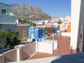 View from Bo-Kaap district to Table Mountain distinctively colored homes t Royalty Free Stock Photo