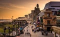 View of the boardwalk at sunset, in Atlantic City, New Jersey. Royalty Free Stock Photo