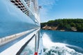 View from the boat at beautiful rocky cliff and forest , Pictured Rocks National Lakeshore Royalty Free Stock Photo