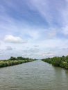 View from boat in Canal du Midi family travel by barge vacation in South France Royalty Free Stock Photo