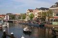 Boat on canal by Turfmarkt Leiden Netherlands