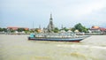 View of boat on Chao Praya river to Wat Arun, The Temple of Dawn, Bangkok, Thailand Royalty Free Stock Photo