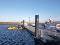 View of a boat dock deck with ferry Royalty Free Stock Photo