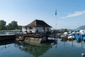 View of the boat school and harbor on Lake Biel in Switzerland Royalty Free Stock Photo