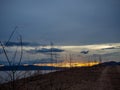 View of the boat seat,Sea storm landscape. Dramatic overcast sky.Sunset sky Royalty Free Stock Photo