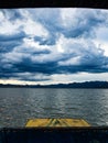 View of the boat seat,Sea storm landscape. Dramatic overcast sky Royalty Free Stock Photo