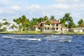 Boat and waterfront home by the bay near Cape Coral, Florida, U.S.A Royalty Free Stock Photo