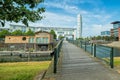 View for boathouse and park bridge with Turning Torso tower Royalty Free Stock Photo