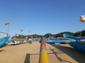 The view of boats on the beach before fisherman going to fishing