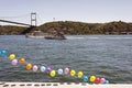 A view of boats, ferries and balloons in the sea of bosporus Istanbul