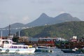 View Of Boats Moored At Harbor, Sai Kung Pier In Hong Kong 27 June 2004