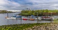 A view of boats moored on the River Kelvin where it joins the River Clyde in Glasgow Royalty Free Stock Photo