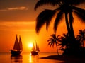 View of boats parked on a beach during a beautiful sunset