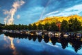 View of the boats and yachts with Fredriksted fortress in Halden, Norway Royalty Free Stock Photo