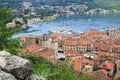 view of boats and yachts at the pier in the Bay of Kotor, Monten