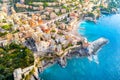 View of Bogliasco. Bogliasco is a ancient fishing village in Italy, Genoa, Liguria. Mediterranean Sea, sandy beach and