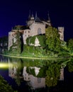 View of the Bojnice Castle with reflections in the water at night Royalty Free Stock Photo