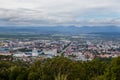 View from the Bolshevik mountain to the city Yuzhno-Sakhalinsk and surroundings Royalty Free Stock Photo