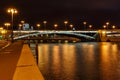 View of Bolshoy Kamenny Bridge above Moskva river at night Royalty Free Stock Photo