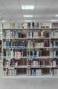 View of book shelves at a library