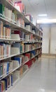 View of book shelves at a library